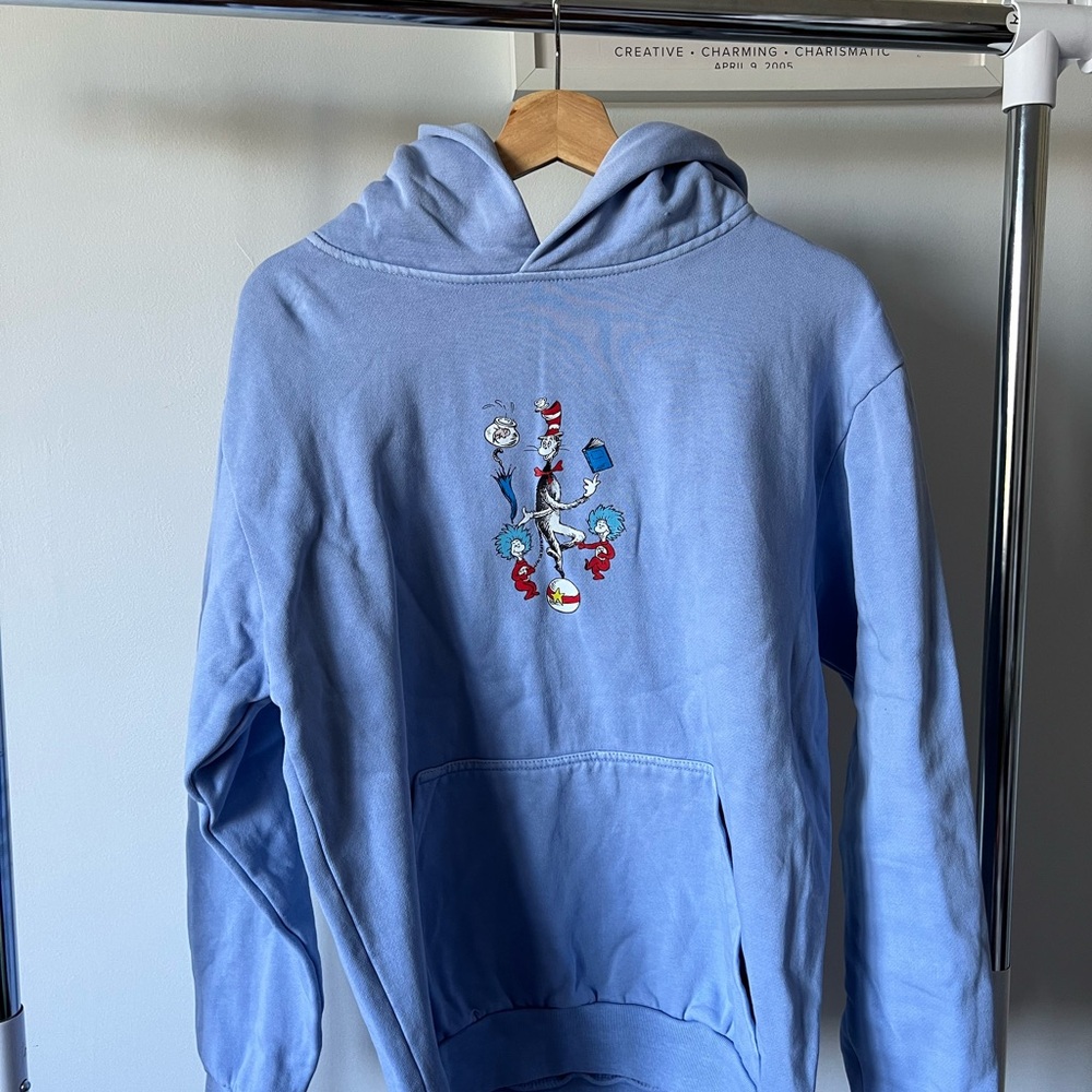 Blue Graphic Sweater with Nature-Inspired Design